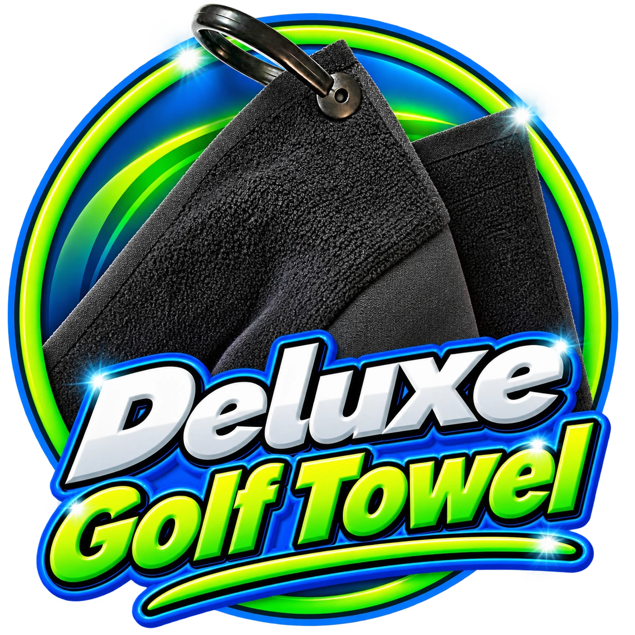 Deluxe branded golf towel with eyelet and hook, embroidered with a logo