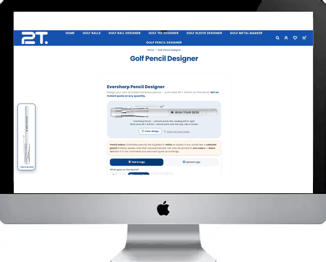 The Print2theT online designers in action — golf balls, tees, sleeves, pencils and metal markers