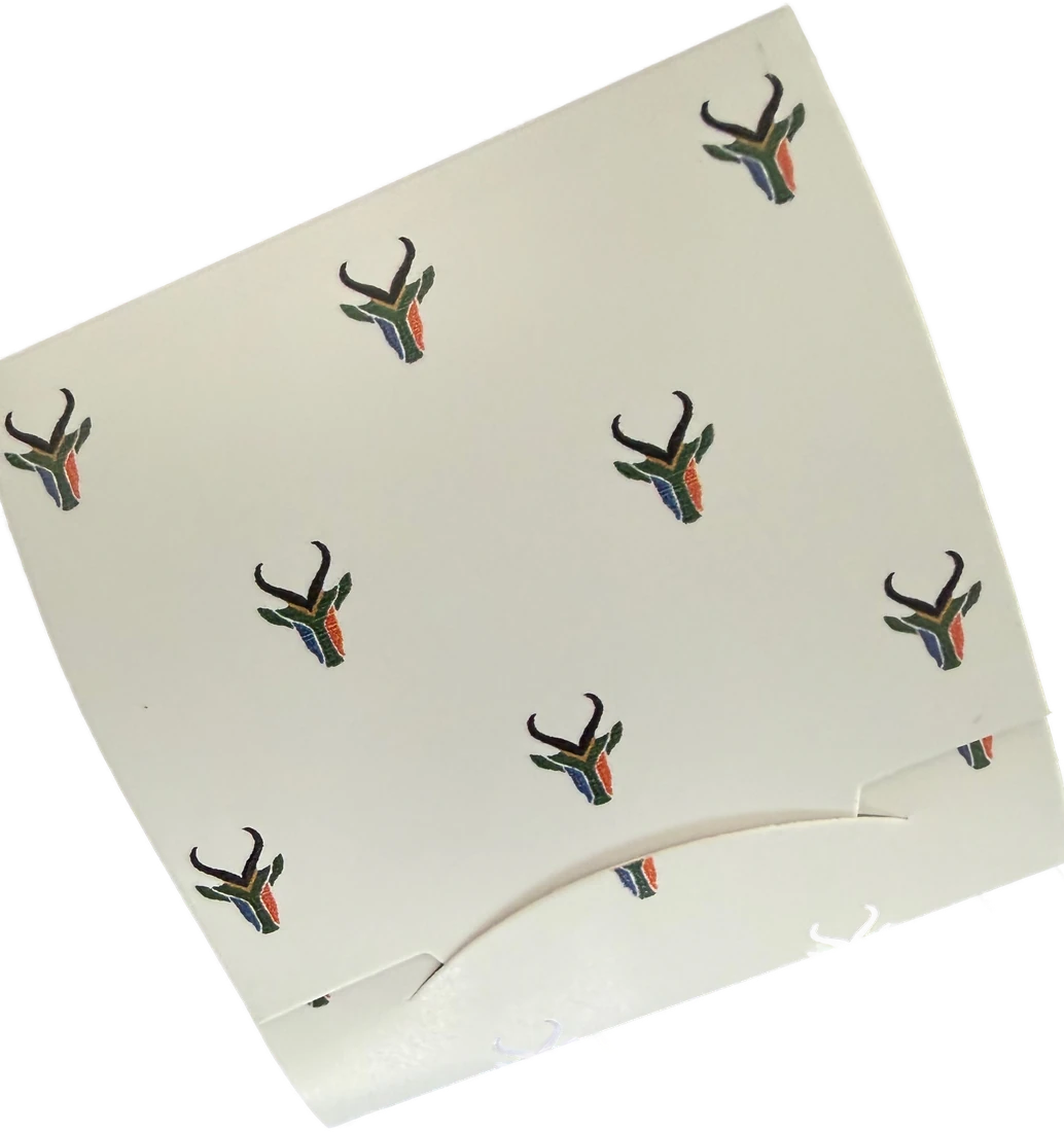 Match-Boks closed, showing the repeating Bokkie pattern